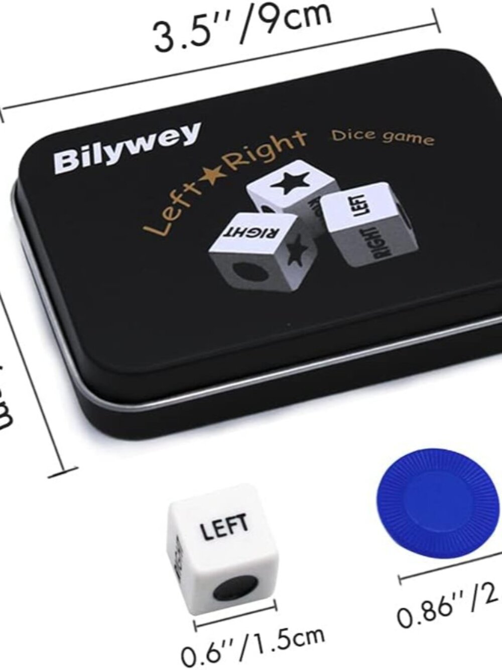 Left Right Dice Set with 3 Dices + 36 Blue Chips Blue - Picture 2 of 5